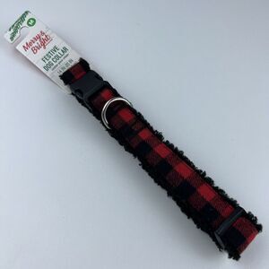 Merry & Bright Adjustable Holiday Themed Dog Collar.  Red & Black Plaid Size M